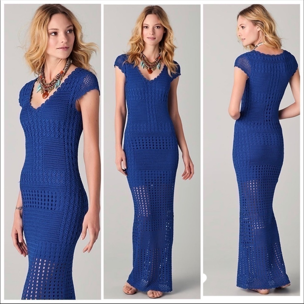 CATHERINE Malandrino BLACK Crochet Long Maxi Dress